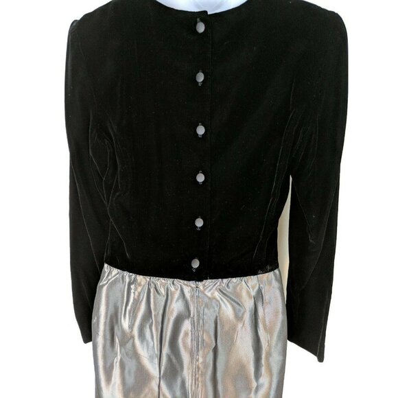 Vintage Lloyd Williams Size 10 Black Velvet & Silver Metallic Dress W/ Belt 20c - Picture 7 of 8